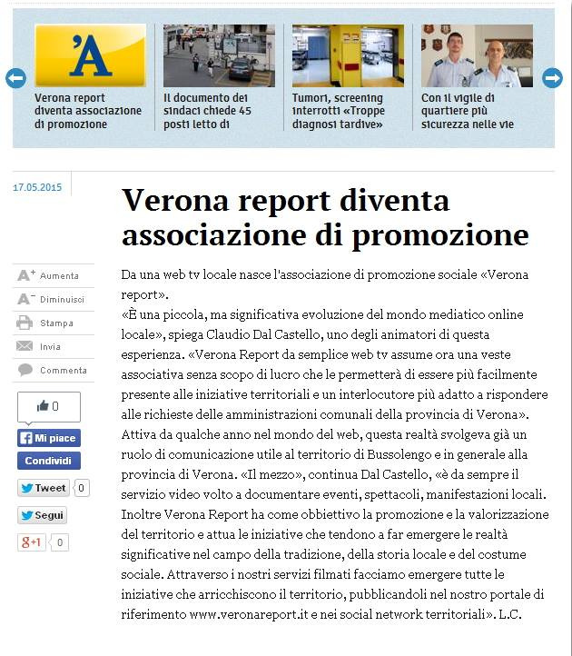 L'Arena Verona Report diventa associazione